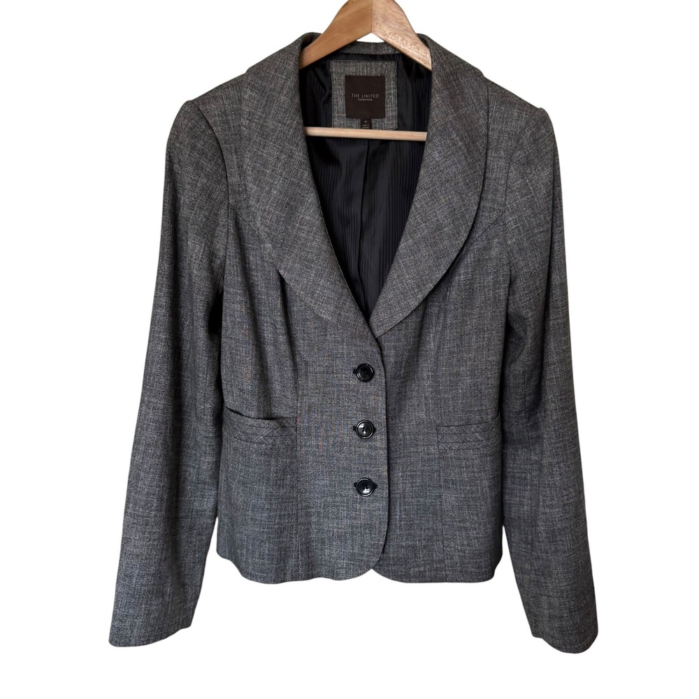The Limited Blazer Women 10 Grey Excellent Shawl Collar 3-Button Textured y2k
